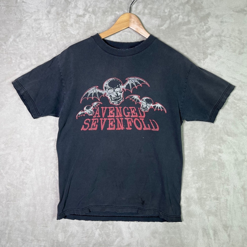 Vintage Y2k Avenged Sevenfold A7X logo T Shirt Nu Metal Rock Sz Small Distress
